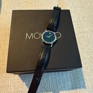 Movado Black Leather Watch Sleek Minimalist Design